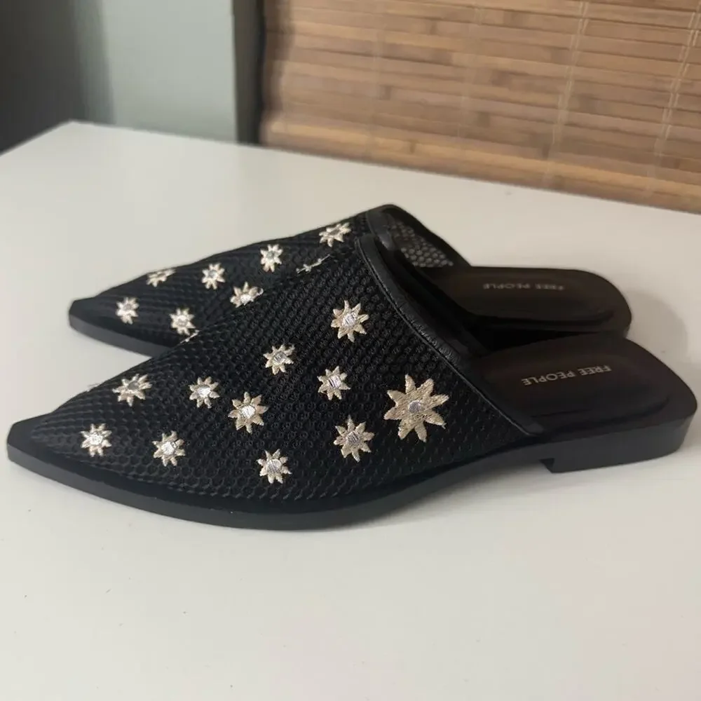 Free People Becky Daisy Embroidered Mules in Black 9